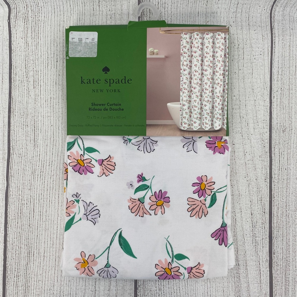 Kate Spade Shower Curtain White Dreamy Daisy Ruffled Pansy Floral Botanical